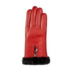 Women’s Touchscreen Faux Fur-Lined Leather Gloves With Zip -Fashion Accessories Shop 7 5022 Berry 2