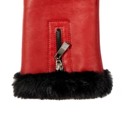 Women’s Touchscreen Faux Fur-Lined Leather Gloves With Zip -Fashion Accessories Shop 7 5022 Berry 4