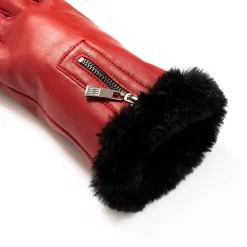 Women’s Touchscreen Faux Fur-Lined Leather Gloves With Zip -Fashion Accessories Shop 7 5022 Berry 8