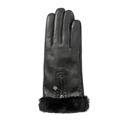 Women’s Touchscreen Faux Fur-Lined Leather Gloves With Zip -Fashion Accessories Shop 7 5022 Black 2