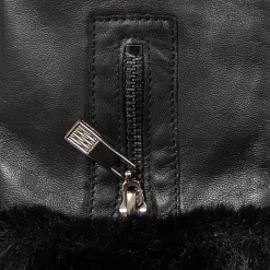 Women’s Touchscreen Faux Fur-Lined Leather Gloves With Zip -Fashion Accessories Shop 7 5022 Black 7