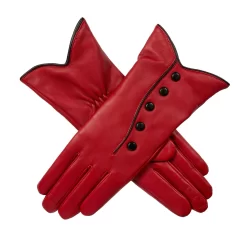 Women’s Wool-Lined Leather Gloves With Buttons And Piping -Fashion Accessories Shop 7 5023 Berry 1