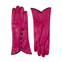 Women’s Wool-Lined Leather Gloves With Buttons And Piping -Fashion Accessories Shop 7 5023 Fuchsia Black 1
