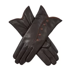 Women’s Wool-Lined Leather Gloves With Buttons And Piping -Fashion Accessories Shop 7 5023 Mocca Cognac