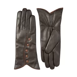 Women’s Wool-Lined Leather Gloves With Buttons And Piping -Fashion Accessories Shop 7 5023 Mocca 1