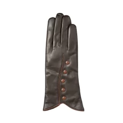 Women’s Wool-Lined Leather Gloves With Buttons And Piping -Fashion Accessories Shop 7 5023 Mocca 2