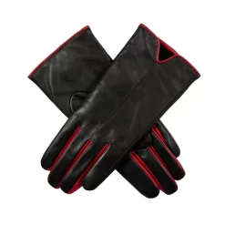 Women’s Single-Point Lined Leather Gloves With Colour Contrast Details