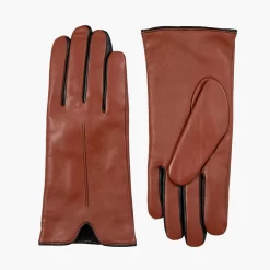 Women’s Single-Point Lined Leather Gloves With Colour Contrast Details -Fashion Accessories Shop 7 5024 Cognac Black 1