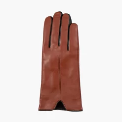 Women’s Single-Point Lined Leather Gloves With Colour Contrast Details -Fashion Accessories Shop 7 5024 Cognac Black 2