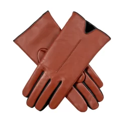 Women’s Single-Point Lined Leather Gloves With Colour Contrast Details -Fashion Accessories Shop 7 5024 Cognac Black 05c3c712 7626 4205 8b58 3f64572acc70