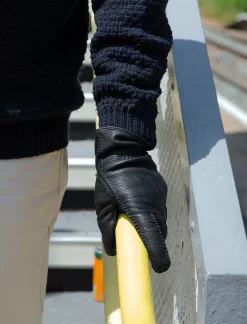 Men's Heritage Three-Point Fur-Lined Deerskin Leather Gloves -Fashion Accessories Shop 74.5 1544Black