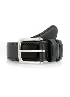 Men's Lined Leather Belt With Contrast Stitching -Fashion Accessories Shop 8 1063BlackRoyalBlue