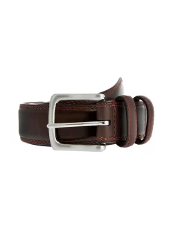 Men's Lined Leather Belt With Contrast Stitching