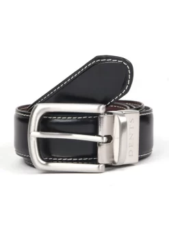 Men's Reversible Lined Leather Belt With Contrast Stitching