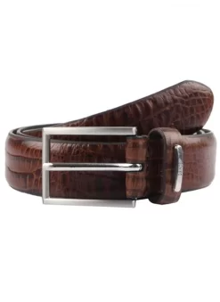 Men's Lined Crocodile-Print Leather Belt
