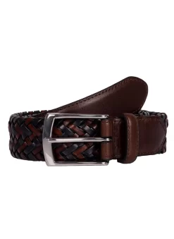 Men's Woven Leather Belt -Fashion Accessories Shop 8 4031 Brown Navy 3
