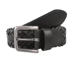 Men's Woven Leather Belt With Antique Brass Buckle