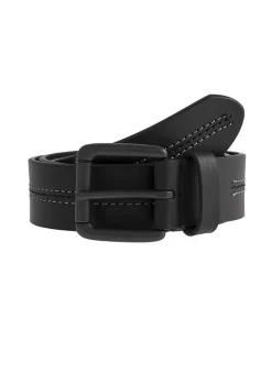 Men's Lined Leather Belt With Stitch Detail And Gunmetal Buckle