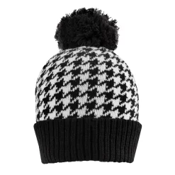 Women’s Knitted Bobble Hat With Dogtooth Pattern -Fashion Accessories Shop WOMENS DOGTOOTH KNITTED BOBBLE HAT BLACK WHITE
