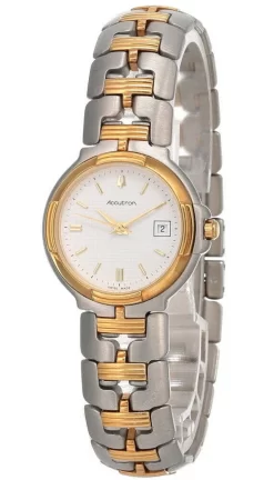 New Bulova Accutron White Dial 2-Tone SS Women's Watch 28Z45