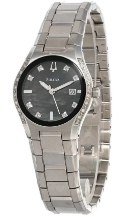 New Bulova Black MOP Dial Stainless Steel Women's Watch 96R132