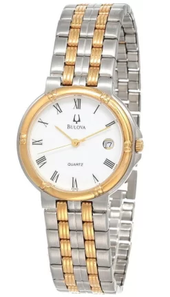 New Bulova Quartz White Dial 2-Tone SS Men's Watch 70204