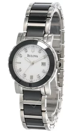 New Bulova White MOP Dial 2-Tone Ceramic/SS Women's Watch 98P122