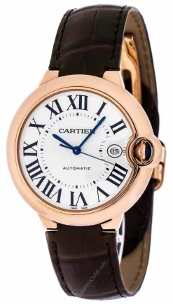 CARTIER Ballon Bleu LG 42MM 18K RoseGold BRN LTHR Men's Watch W6900651
