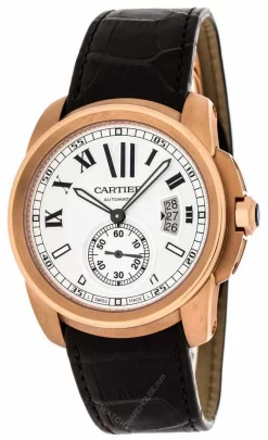 CARTIER Calibre 42MM AUTO 18K PinkGold Brown LTHR Men's Watch W7100009