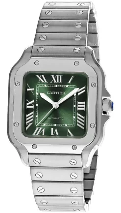 CARTIER Santos De Cartier Medium AUTO Green Dial Men's Watch WSSA0061