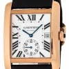 CARTIER Tank MC LG 18K Pink Gold Brown Leather Men's Watch W5330001