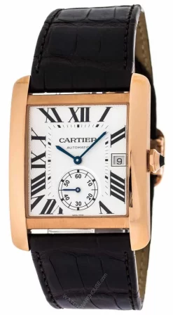 CARTIER Tank MC LG 18K Pink Gold Brown Leather Men's Watch W5330001