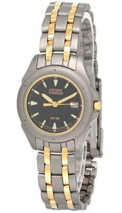 CITIZEN Black Dial 2-Tone Titanium Women's Watch EU1060-61E