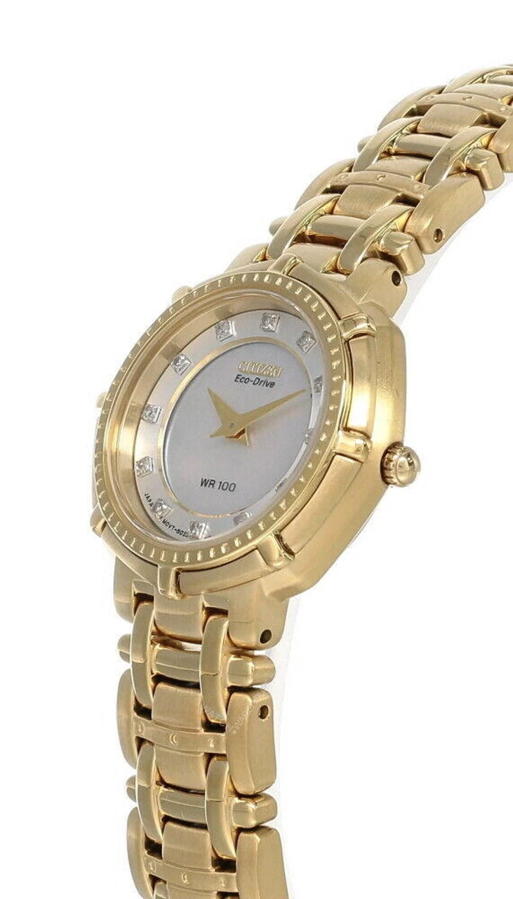 CITIZEN Eco Drive MOP Dial Gold-Tone SS Women's Watch EW9152-50D 2 CITIZEN Eco Drive MOP Dial Gold-Tone SS Women's Watch EW9152-50D - Image 2