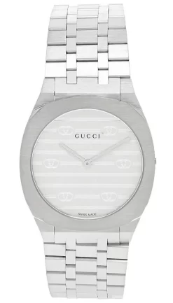 GUCCI 25H 30MM QTZ Stainless Steel Silver Dial Women's Watch YA163501