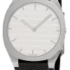 GUCCI 25H 38MM Quartz Silver Brass Dial Leather Unisex Watch YA163419