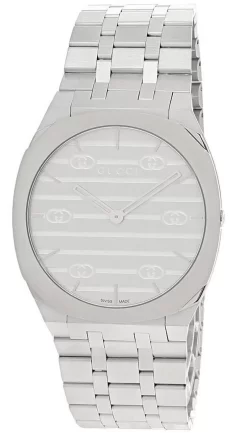 GUCCI 25H 38MM Thin Quartz Stainless Steel Silver Dial Men's Watch YA163407