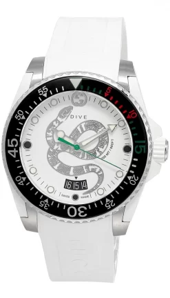 GUCCI Dive 40MM SS White Snake Motif Dial Rubber Men's Watch YA136330