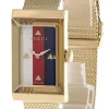 GUCCI G-Frame Quartz White, Red, Blue MOP Dial Gold PVD Watch YA147410
