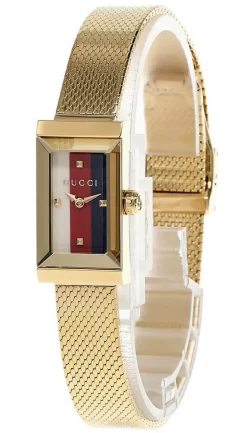 GUCCI G-Frame White, Red, Navy Gold PVD Mesh Bracelet Watch YA147511
