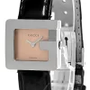 GUCCI G SS Salmon Pink Dial Black Leather Women's Watch 3600L-0212505