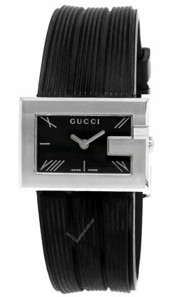 Fashion Accessories Shop 34 GUCCI G Stainless Steel Black Dial Rubber Strap Unisex Watch YA100504