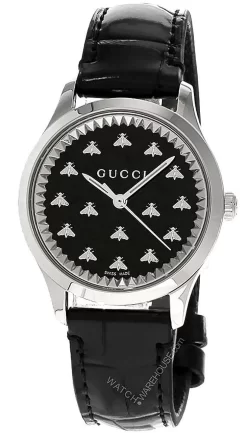 GUCCI G-Timeless 32MM Quartz Black Dial Leather Unisex Watch YA1265055