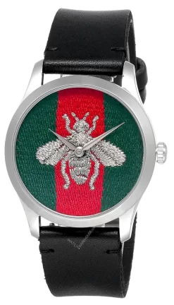 GUCCI G-Timeless 38MM Green/Red Dial LTHR Strap Men's Watch YA1264149