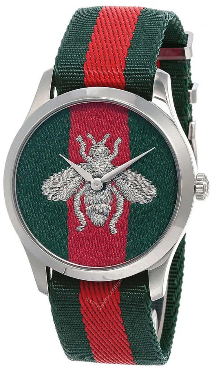 GUCCI G-Timeless 38MM QTZ SS Green/Red Nylon Strap Men's Watch YA1264148 1 GUCCI G-Timeless 38MM QTZ SS Green/Red Nylon Strap Men's Watch YA1264148
