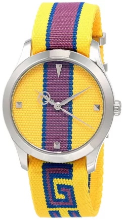 GUCCI G-Timeless 38MM QTZ YLW/Purple Dial Nylon Unisex Watch YA1264069