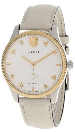 GUCCI G-Timeless 40MM AUTO Silver Dial LTHR Strap Men's Watch YA126348