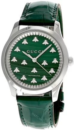 GUCCI G-Timeless AUTO 38MM Green Dial Leather Unisex Watch YA1264213