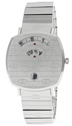GUCCI Grip 35MM QTZ SS Silver Dial GG-Engraved Women's Watch YA157401