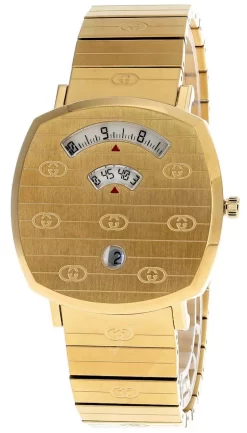 GUCCI Grip 38MM Quartz Stainless Steel Gold Dial Unisex Watch YA157409